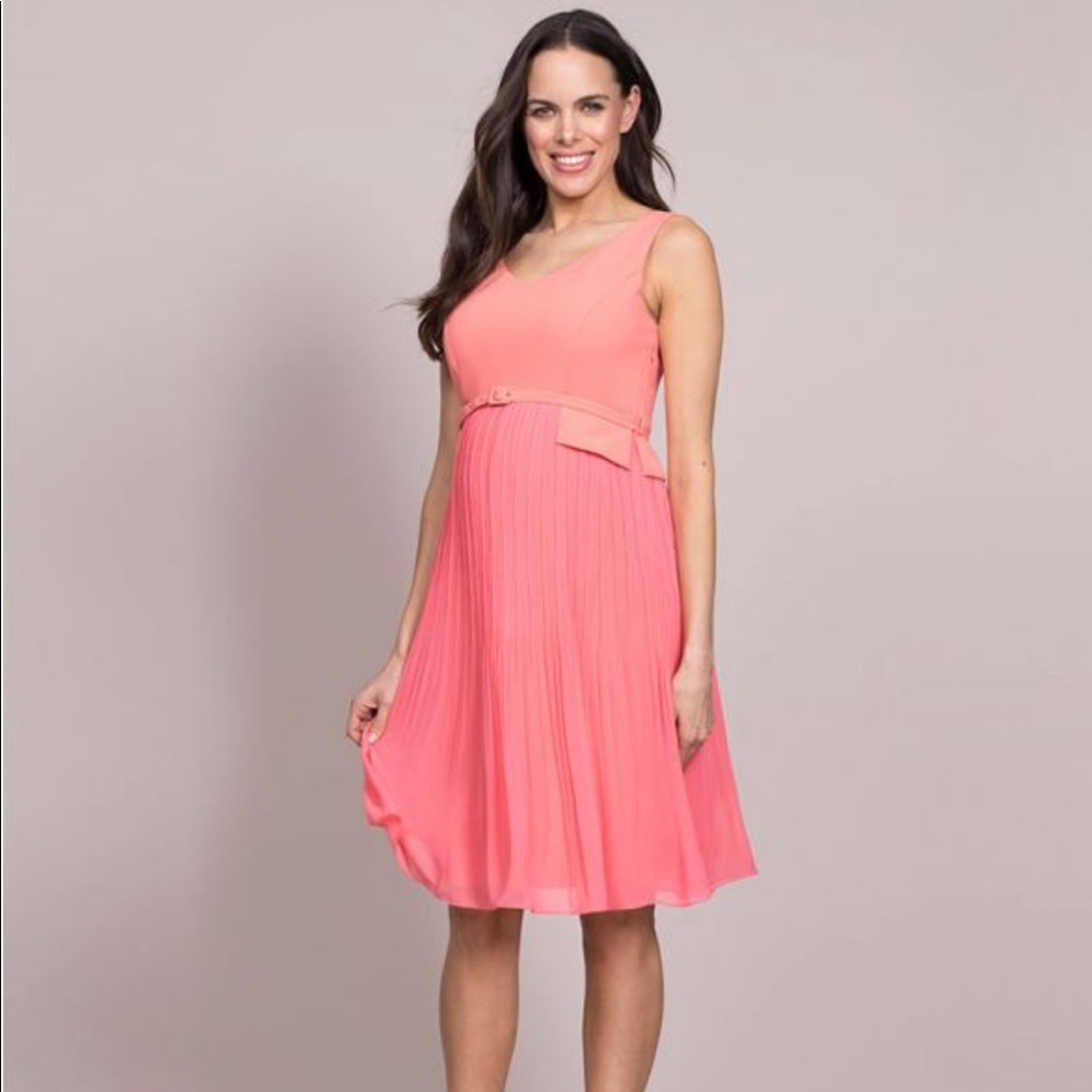 Maternity- Seraphine Coral Pleated Maternity Dress Size 10